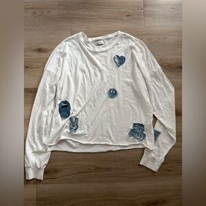 Lauren Moshi White Long Sleeve Denim Patch Shirt